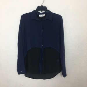 Blue and black button down blouse